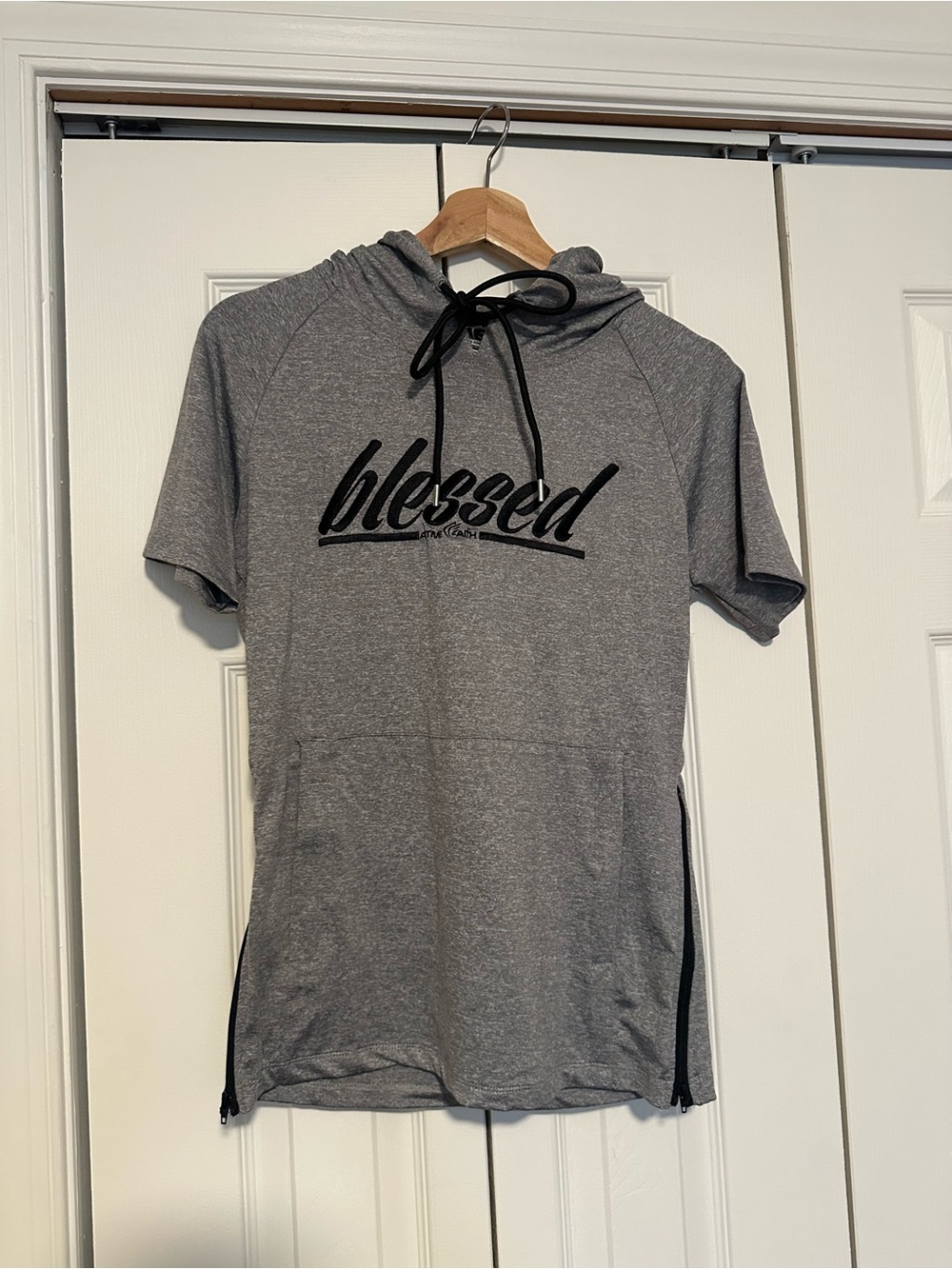 Gray 'Blessed' Short Sleeve Hoodie Tee